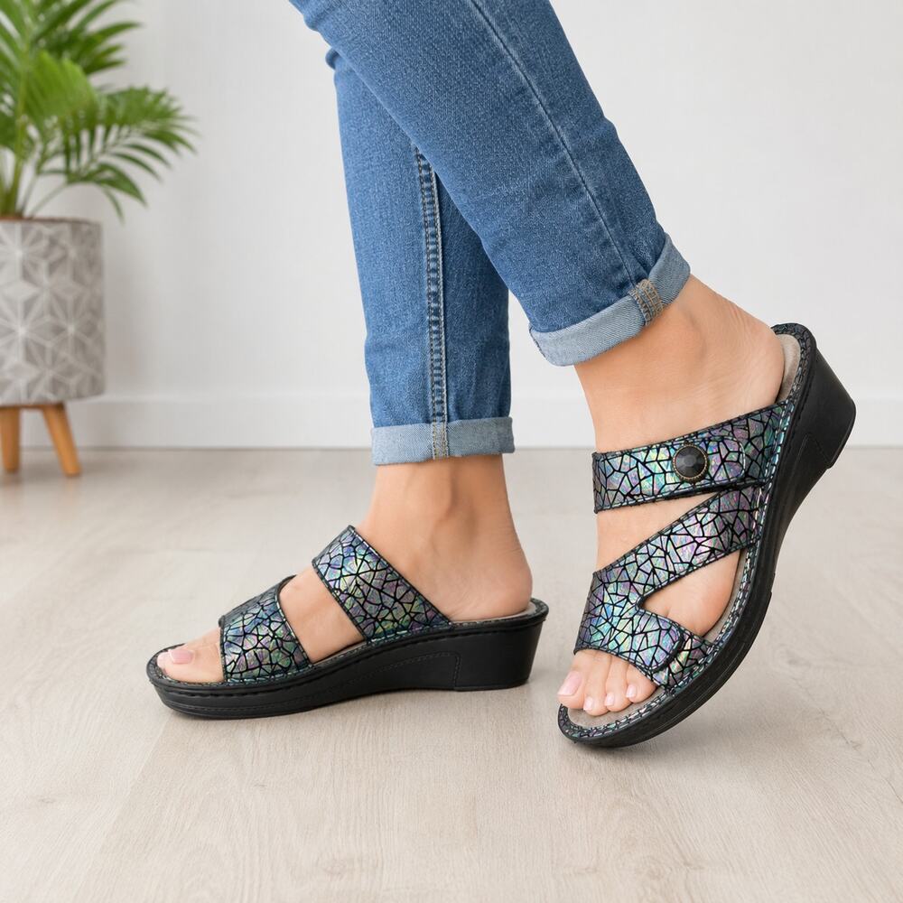 Alegria Loti Tectonic LOT-372 Mosaic Leather Comfort Wedge Sandals 39 / 8.5-9